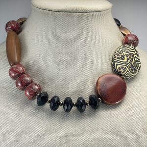 JS Collections Vintage Gold Tone Chunky Acrylic Beaded Statement Necklace Boho